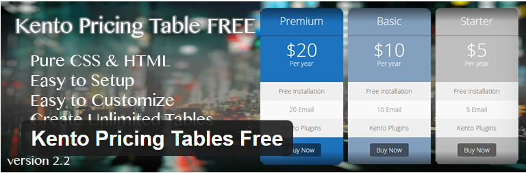 Kento Pricing Tables