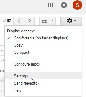 menu setting gmail