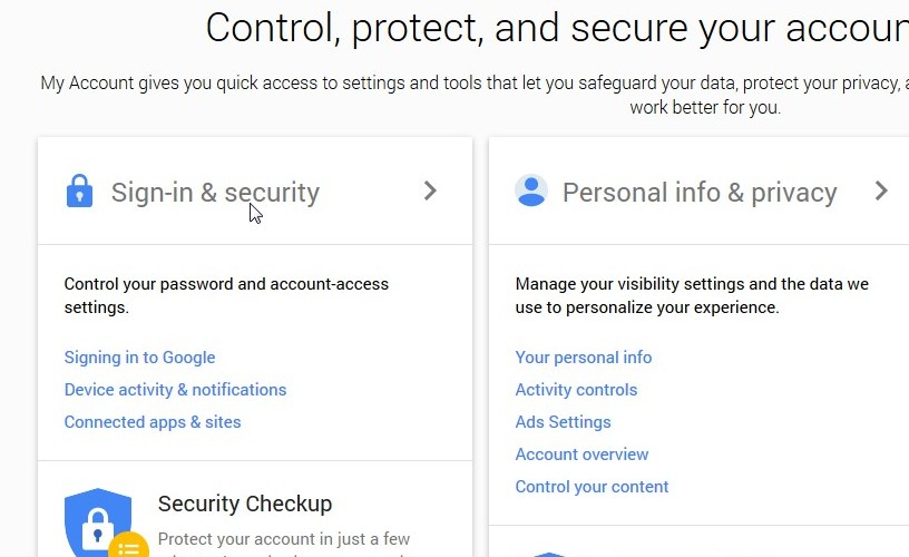 sign in and security gmail